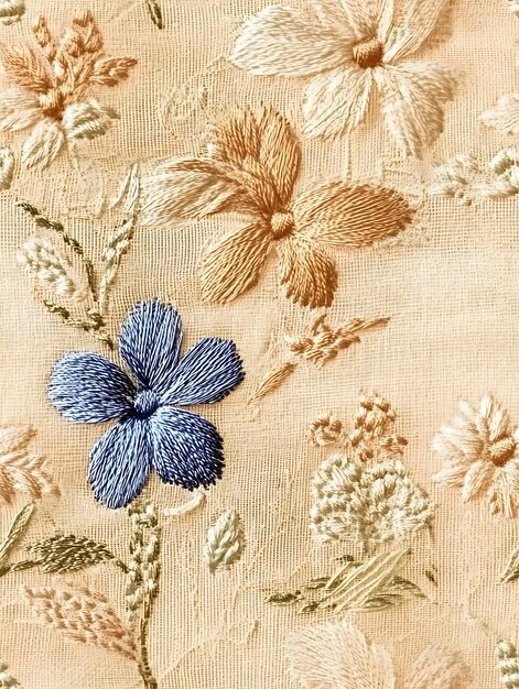 haftowany wzór na lnianej tkaninie